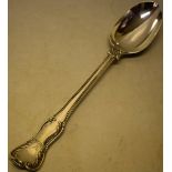 A Victorian silver basting spoon, husk variant pattern, with a recumbent stag crest, Makers