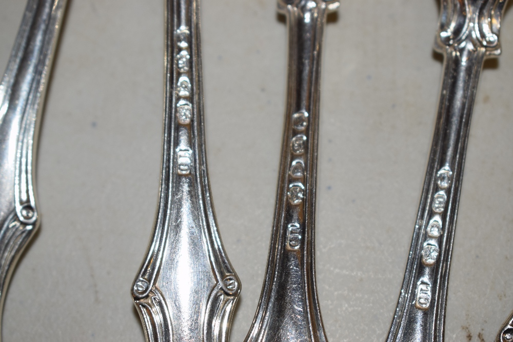 A set of early Victorian silver cutlery, Victoria pattern engraved a goat crest, comprising; - Image 2 of 2