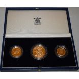 An Elizabeth II 1988 gold proof set two pounds, sovereign and half sovereign, boxed.