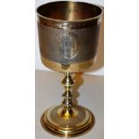 A large Victorian Livery Company silver gilt standing cup, in Carolean style, the frosted bowl