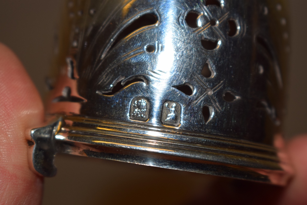 A silver copy of a Britannia Standard Queen Anne lighthouse caster, the pierced cover with a bayonet - Image 2 of 3