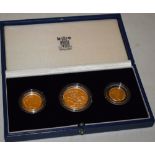 An Elizabeth II 1988 gold proof set of two pounds, sovereign and half sovereign, boxed.