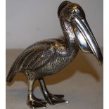 A continental cast silver coloured metal model of a pelican, 4.75in (12cm) 7oz (230gm)