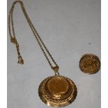 A late Victorian 1894 sovereign, in a modern gold coloured metal pendant setting with a fine link