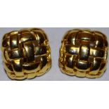 A pair of modern design pierced plated gold coloured metal clip on earrings, Hong Kong 1970's, 31.