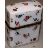 A French late nineteenth century porcelain scent etui, painted flowers, the gilt interior with