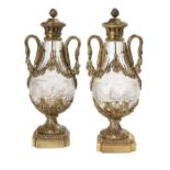 Pair of Louis XV-Style Bronze and Crystal Urns