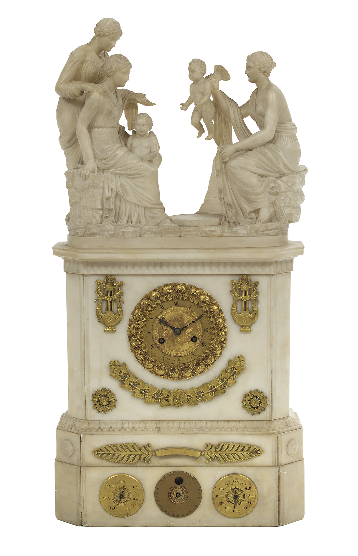 Rare Restauration Alabaster Clock / Calendar