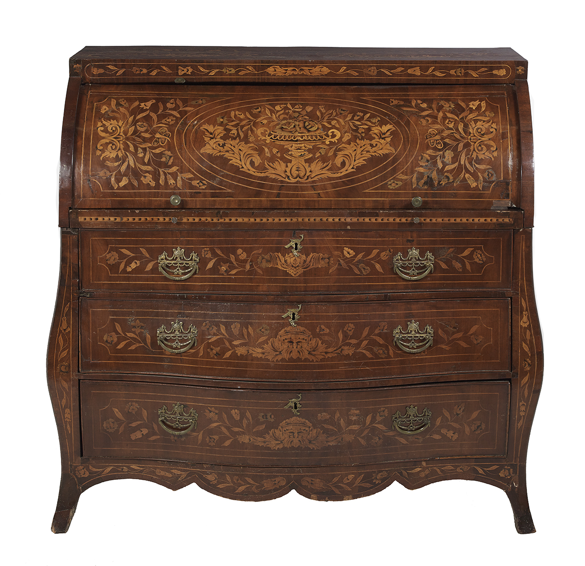 Dutch Mahogany and Marquetry Bureau Cylindre