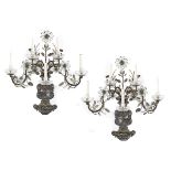 Pair of Glass and Silvered Metal Sconces