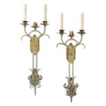 Pair of Unusual French Steel and Bronze Sconces