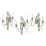 Three French Rock Crystal and Bronze Sconces