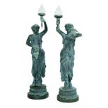 Pair of Classical Cast Bronze Figural Torcheres