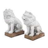 Pair of Italian White-Glazed Terracotta Lions