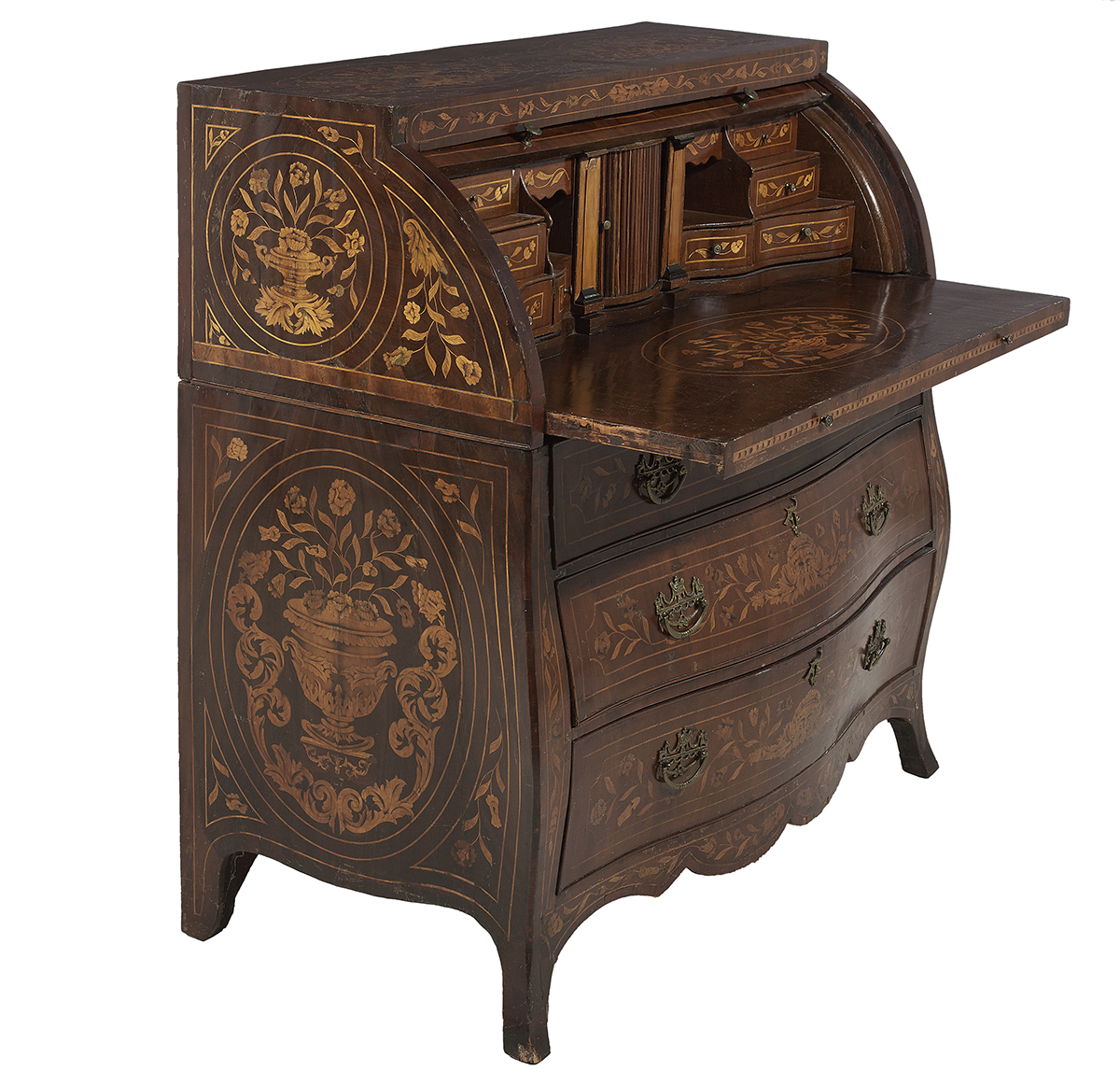 Dutch Mahogany and Marquetry Bureau Cylindre - Image 3 of 3