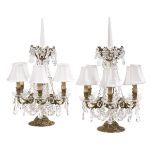Pair of French Bronze and Crystal Candelabra