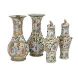 Two Pairs of Rose Medallion Porcelain Vases