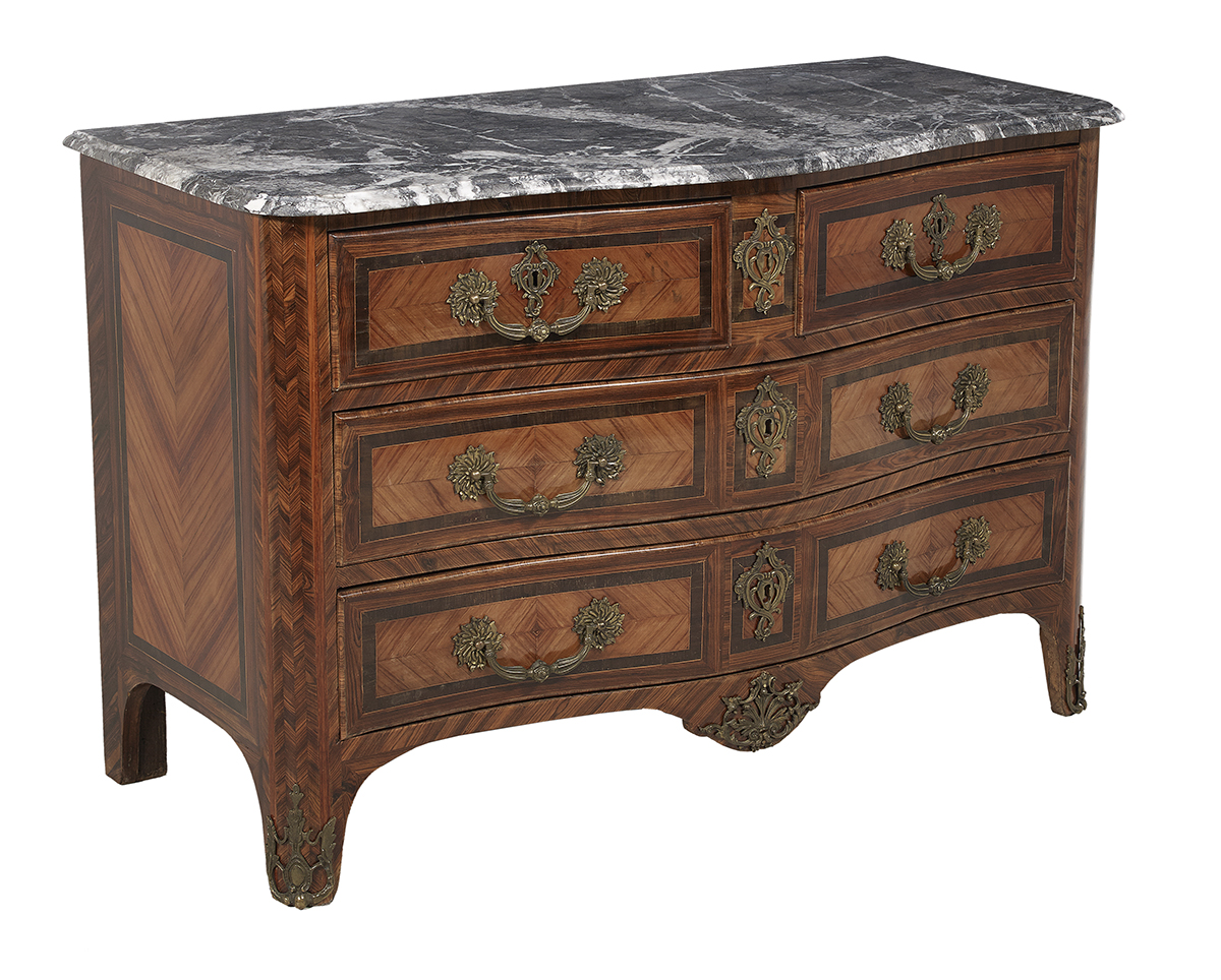 Regence-Style Kingwood and Marble-Top Commode - Image 2 of 2