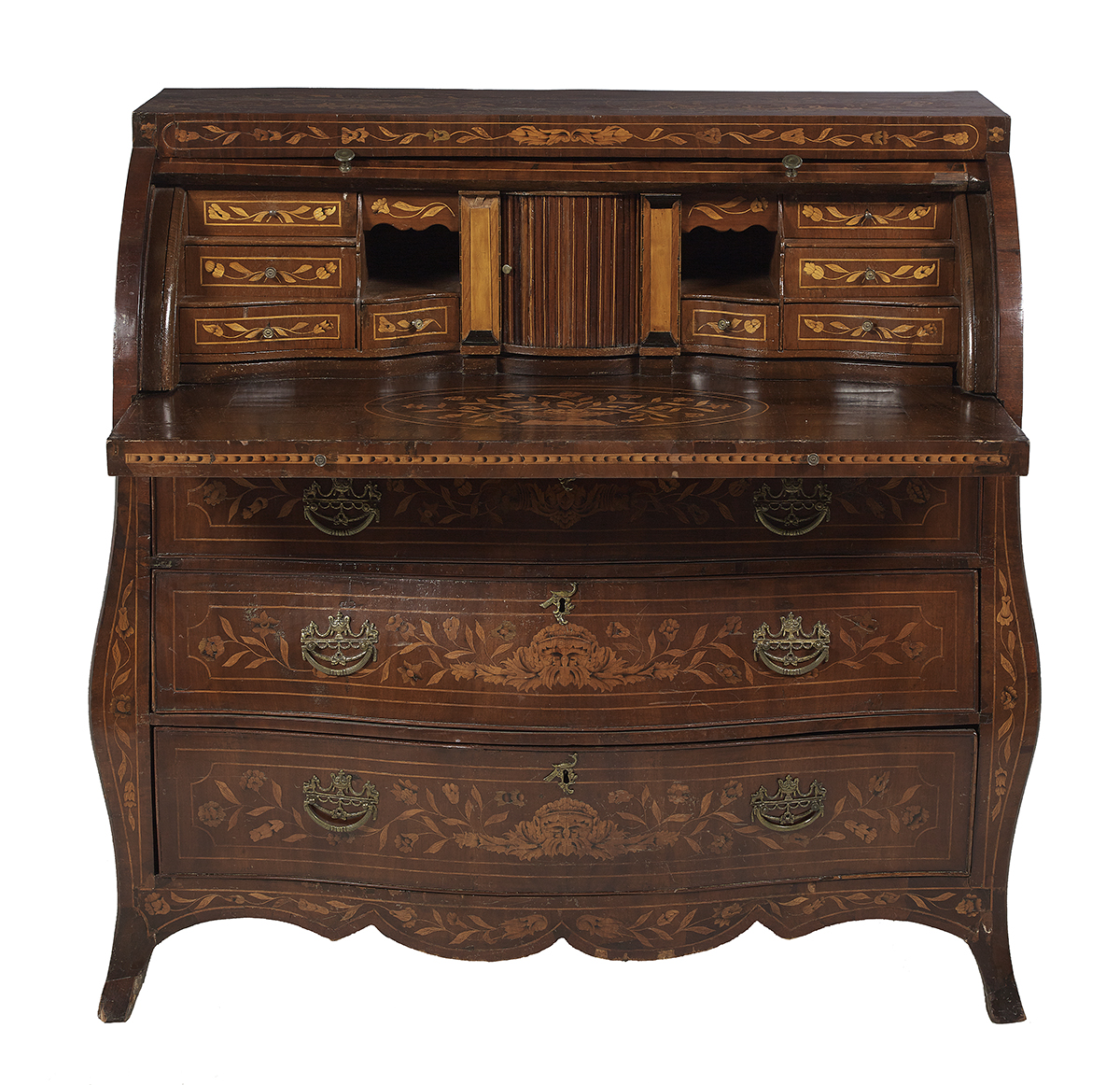 Dutch Mahogany and Marquetry Bureau Cylindre - Image 2 of 3