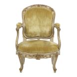 Louis XV-Style Creme-Peinte Fauteuil