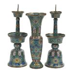 Chinese Cloisonne Candlesticks and Vase