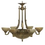 Neoclassical Bronze and Alabaster Chandelier