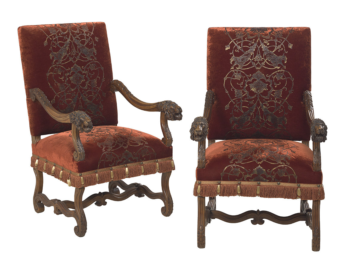 Pair of Louis XIII-Style Fruitwood Fauteuils