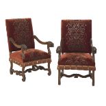 Pair of Louis XIII-Style Fruitwood Fauteuils