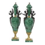 Pair of Malachite and Bronze Urns