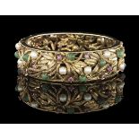 Emerald, Pearl and Ruby Bangle Bracelet