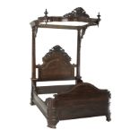 American Rococo Revival Rosewood Half-Tester Bed