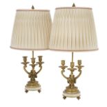 Pair of French Bronze and Marble Bouillotte Lamps