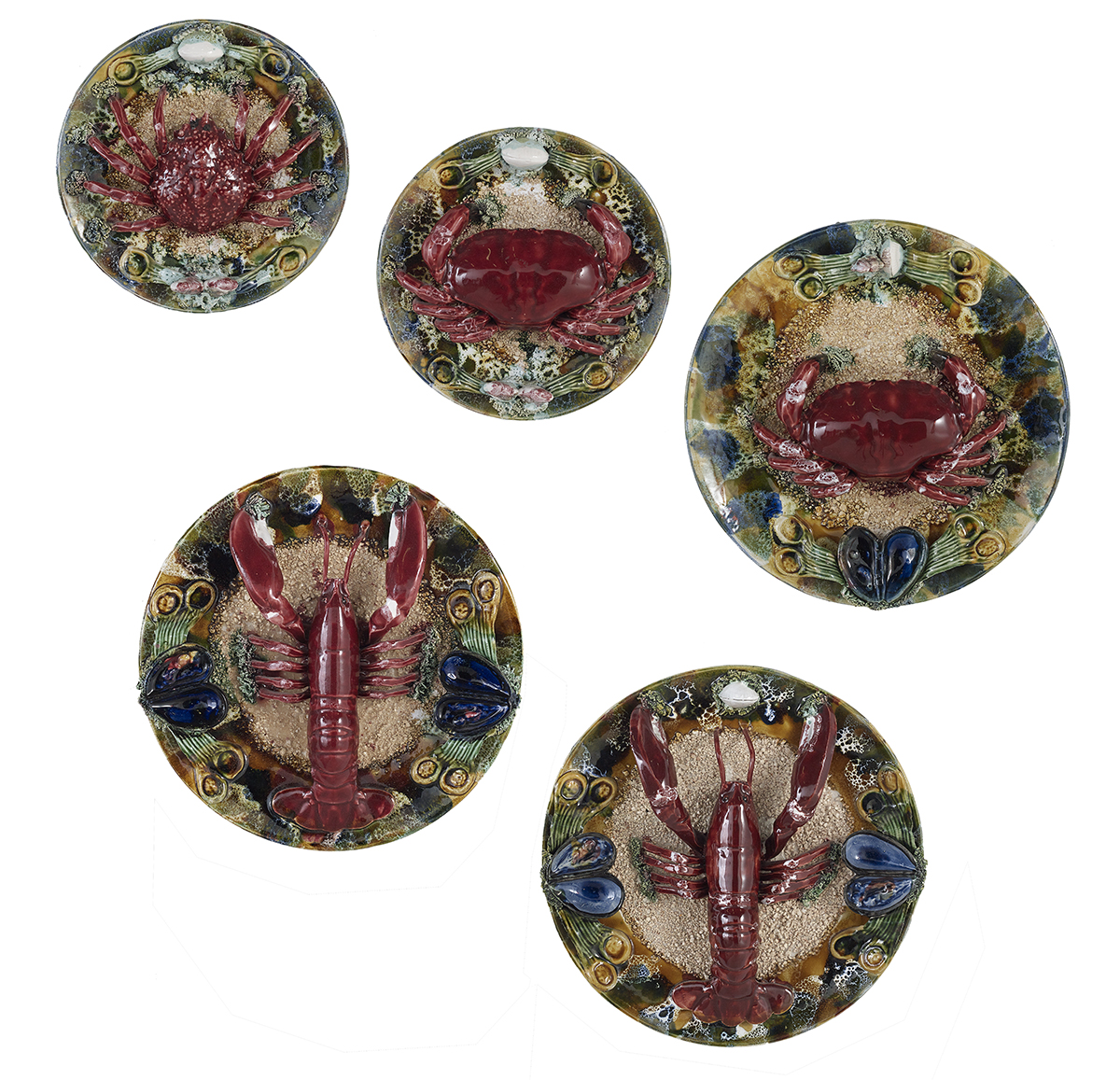 Five Palissy Seafood Plates