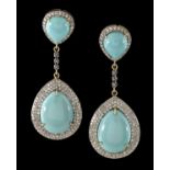 Turquoise, Diamond and Sapphire Earrings