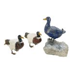 Three Constantin Wild Hardstone Duck Figurines
