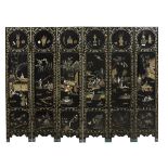 Chinese Inlaid Lacquer Six-Panel Floor Screen
