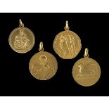 3 Cartier and One Other 18K Gold Religious Medals