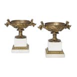 Pair of French Bronze and Marble Garnitures