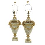 Pair of French Gilt-Bronze-Mounted Marble Lamps