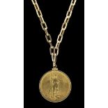 United States $20.00 Gold Coin Pendant with Chain