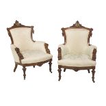 Pair of American Renaissance Revival Armchairs