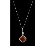 Mexican Fire Opal and Diamond Pendant with Chain