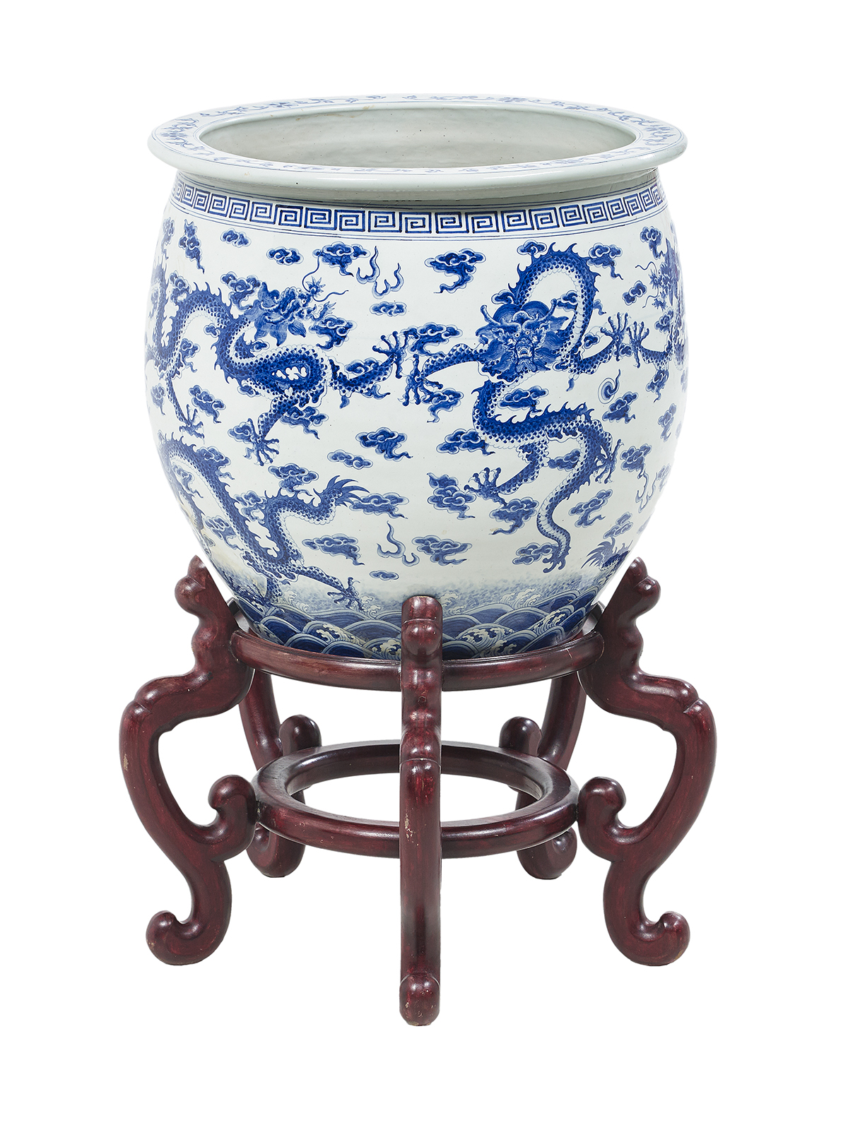 Chinese Blue and White Porcelain Planter on Stand