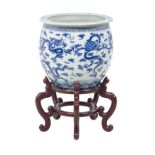 Chinese Blue and White Porcelain Planter on Stand