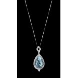 Aquamarine and Diamond Pendant with Chain