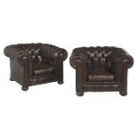 Pair of Edwardian Leather-Upholstered Club Chairs
