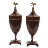 Pair of Edwardian Inlaid Mahogany Knife Urns