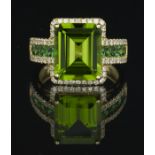 Peridot, Tsavorite Garnet and Diamond Ring