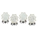 Four Baroque-Style Bronze and MIrrored Sconces