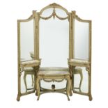 Louis XVI-Style Marble-Top Tri-Fold Vanity Mirror